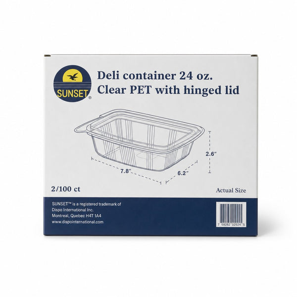 Sunset Deli Container Clear PET with Hinged Lid 24 oz