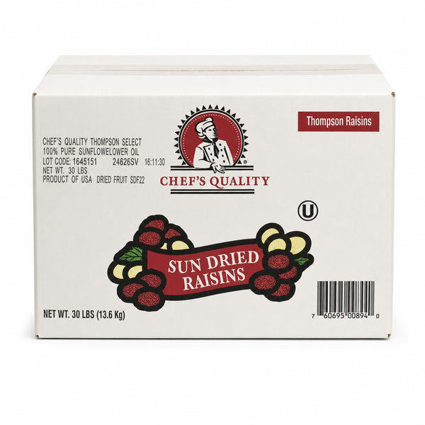 Chef's Quality Sun Dried Thompson Raisins (Black Seedless) (30 lb)