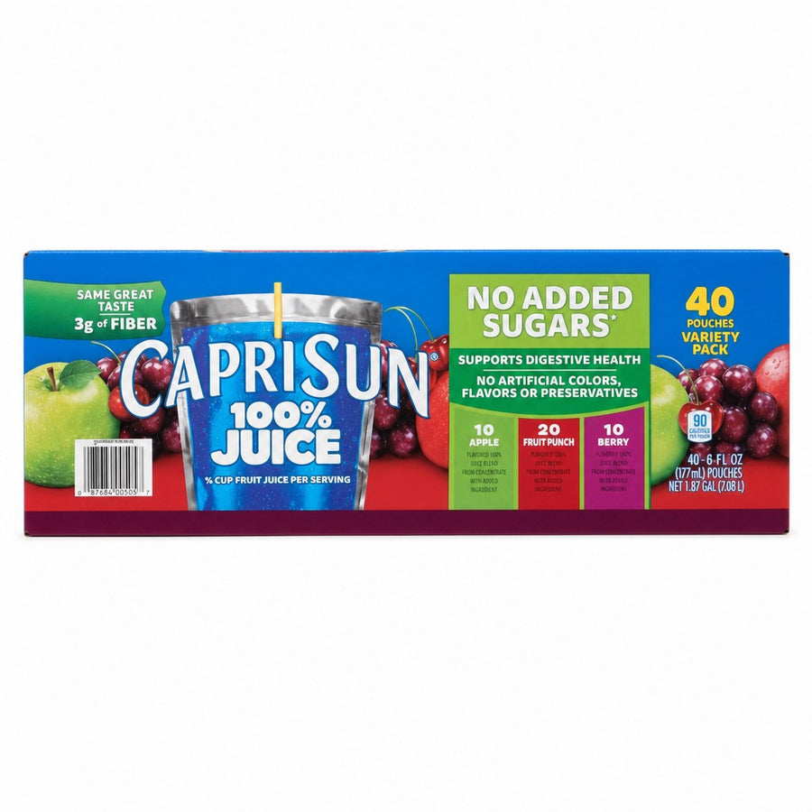 Capri Sun 100% Juice Variety Pack Fruit Punch, Berry & Apple (40 x 6 fl oz (177 mL) pouches; net 1.87 gal (7.08 L))