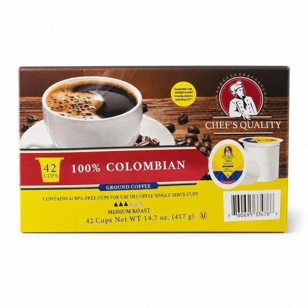 Chef's Quality 100% Colombian Ground Coffee Single Serve Cups Medium Roast 42 ct 14.7 oz