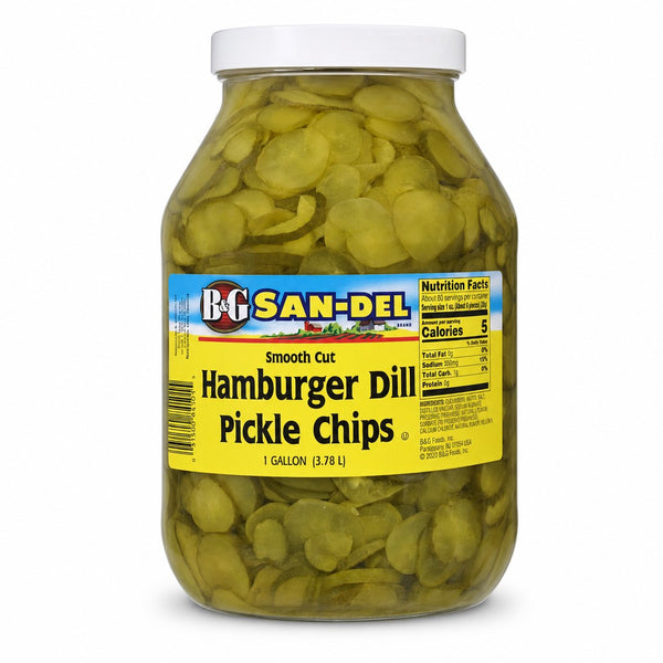 B&G San-Del Smooth Cut Hamburger Dill Pickle Chips (1 gal)
