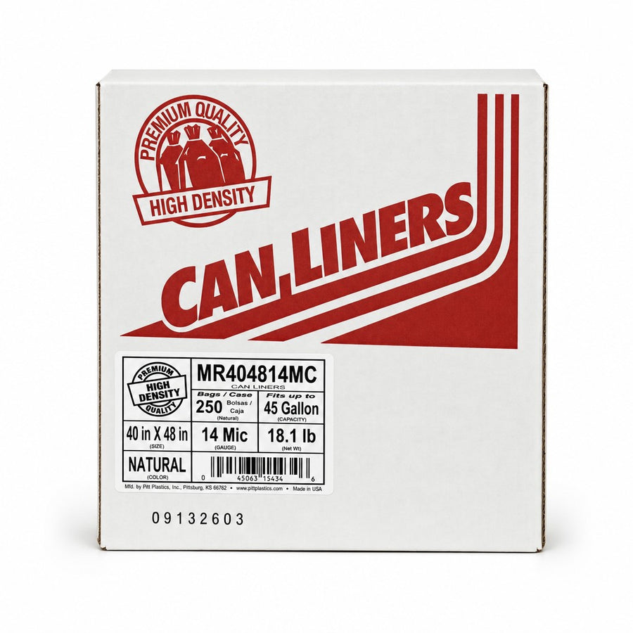 Pitt Plastics Can Liners 40 x 48 in, 45 Gallon, 14 Mic, Natural